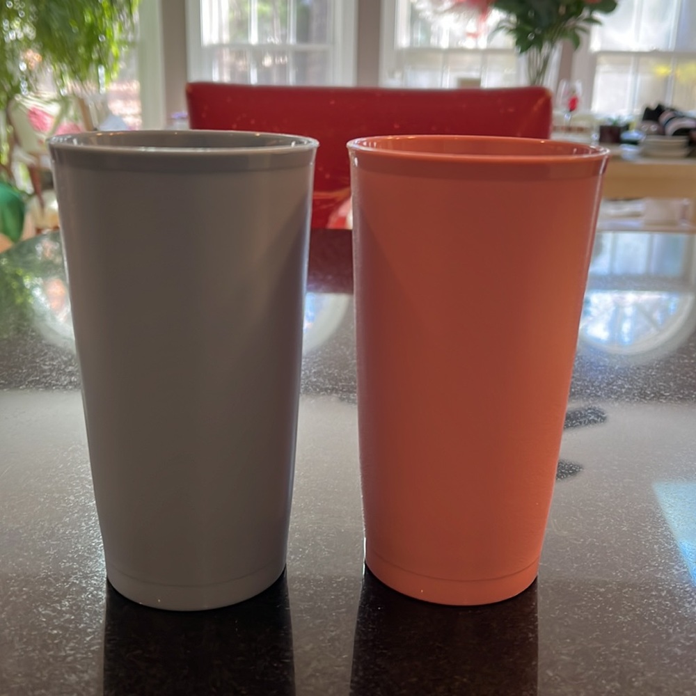 (2) Vintage Tupperware Multi-Colored Tumblers - Stackable Tall 12oz Cups